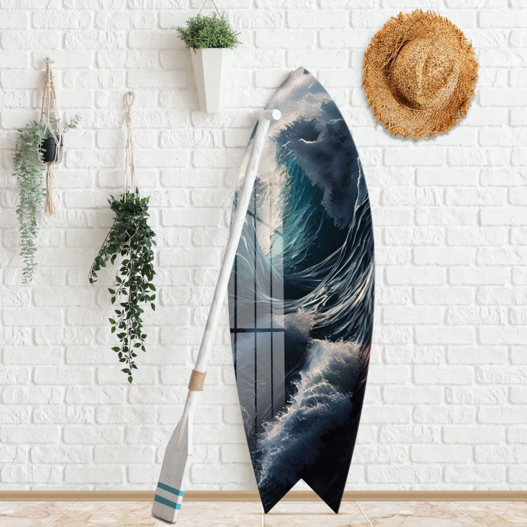 Vivantes Decorative Surfing Board in 4mm Tempered Glass-Pacific Waves