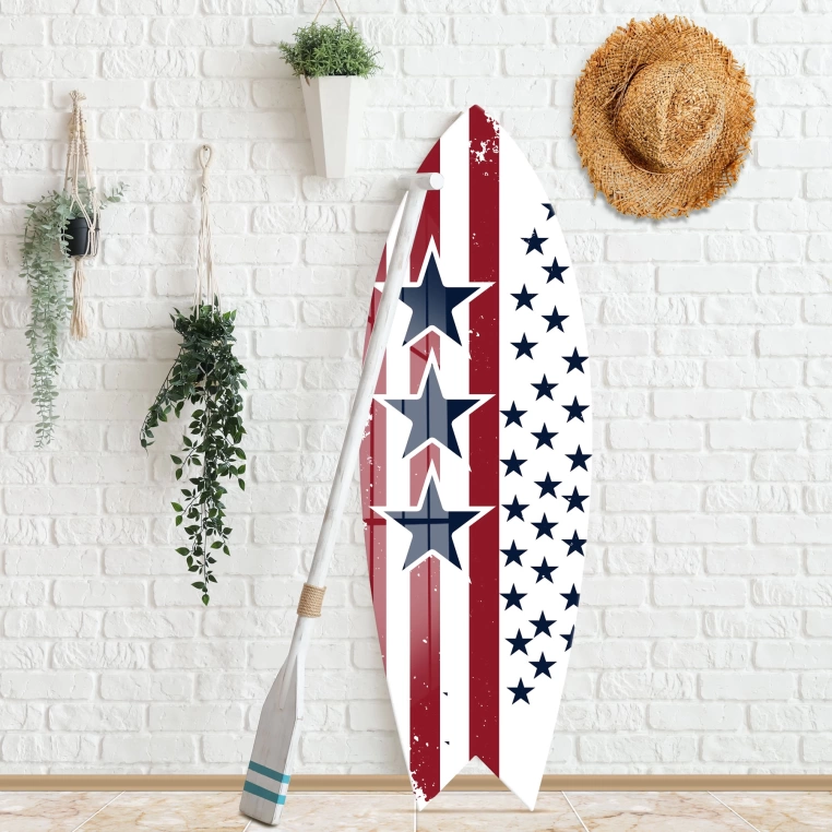 Vivantes Decorative Surfing Board in 4mm Tempered Glass-American Flag