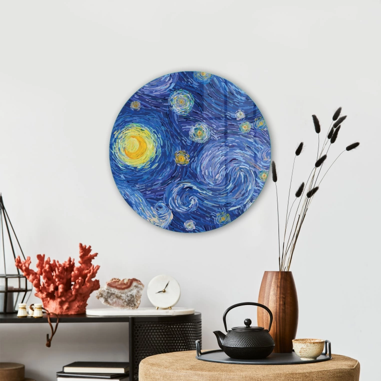 Vivantes Circle Glass Wall Art in 12" Diameter-Vann Gogh Starry Night