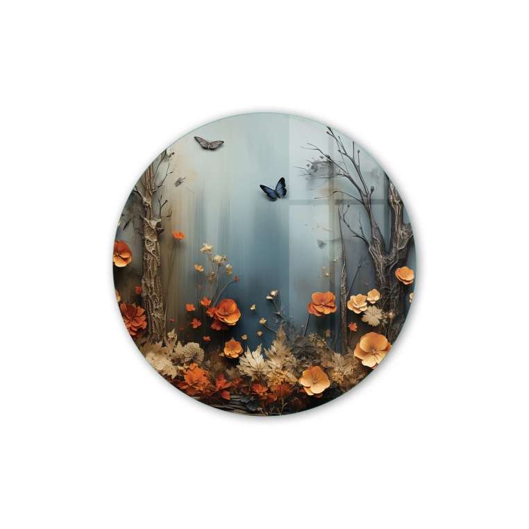 Vivantes Circle Glass Wall Art in 12" Diameter-Butterfly Dream