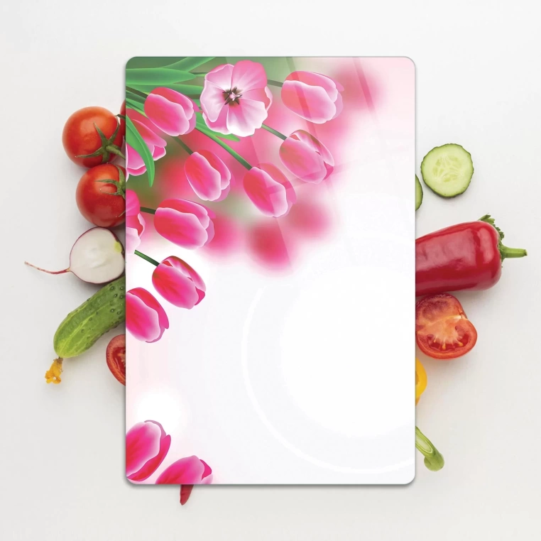 Tempered Glass Cutting Board - Pink Tulips