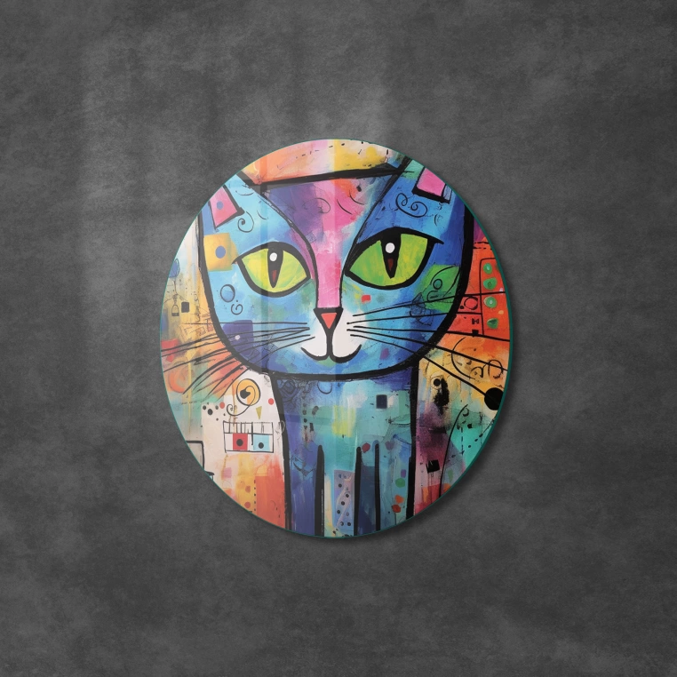 Vivantes Circle Glass Wall Art in 12" Diameter-Retro Street Cat