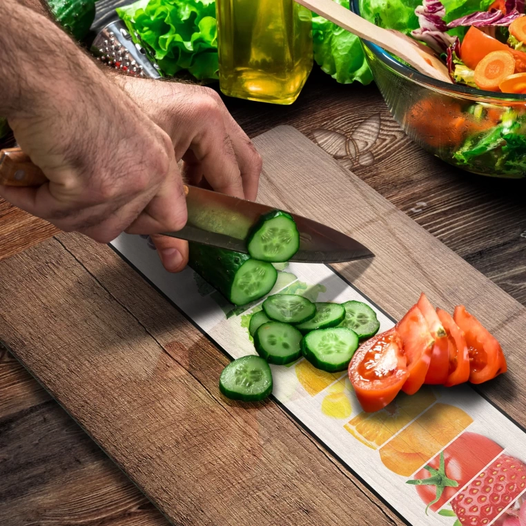 Tempered 12 inch Round Glass Cutting Board - Sliced Fruits