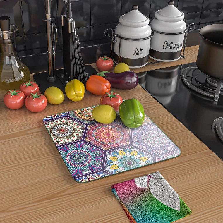 Tempered Glass Square Cutting Board - Big Mandala