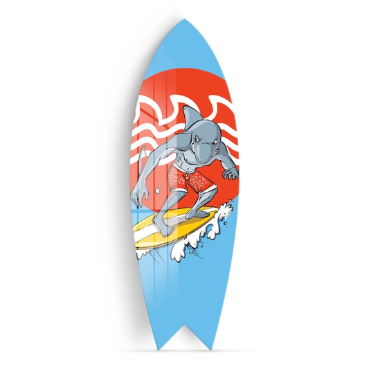 Vivantes Decorative Surfing Board in 4mm Tempered Glass-Surfing Shark