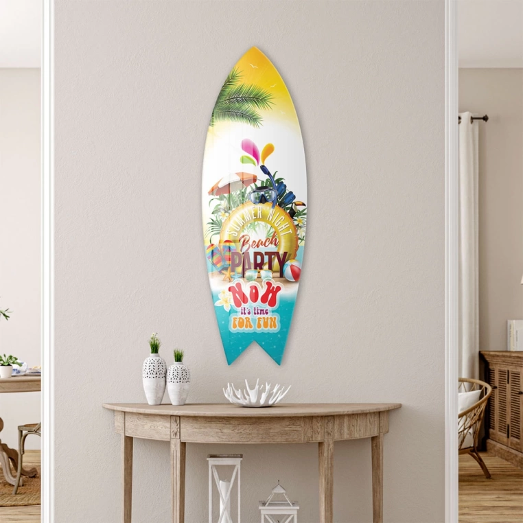 Vivantes Decorative Surfing Board in 4mm Tempered Glass-Beach Party