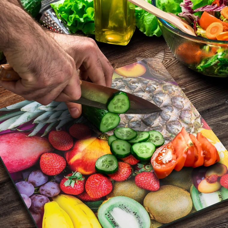 Tempered Glass Square Cutting Board - Fruity