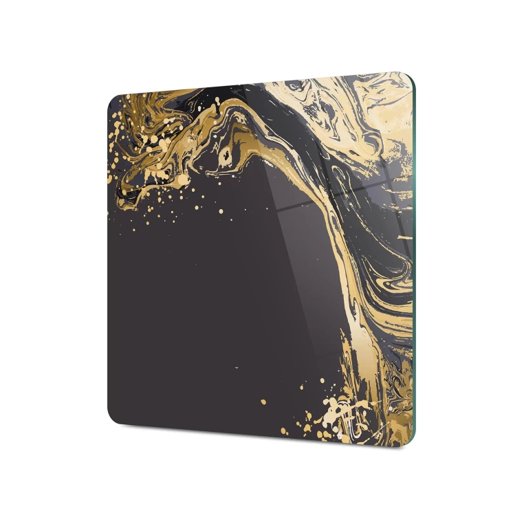 Tempered Glass Square Cutting Board - Black Marble with Golden Splash