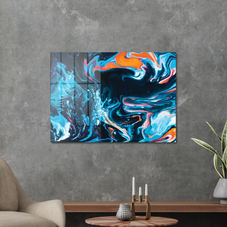 Vivantes Tempered Glass Wall Art - Blue Abstract 3