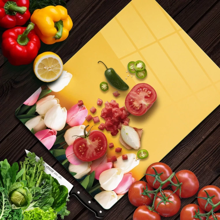 Tempered Glass Cutting Board - Dosen Tulips