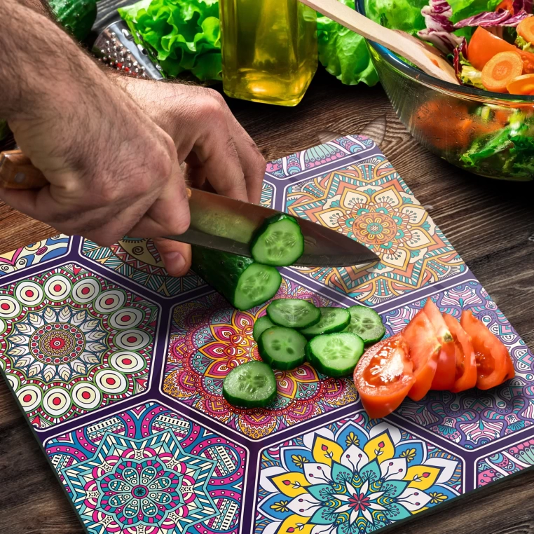 Tempered Glass Square Cutting Board - Big Mandala