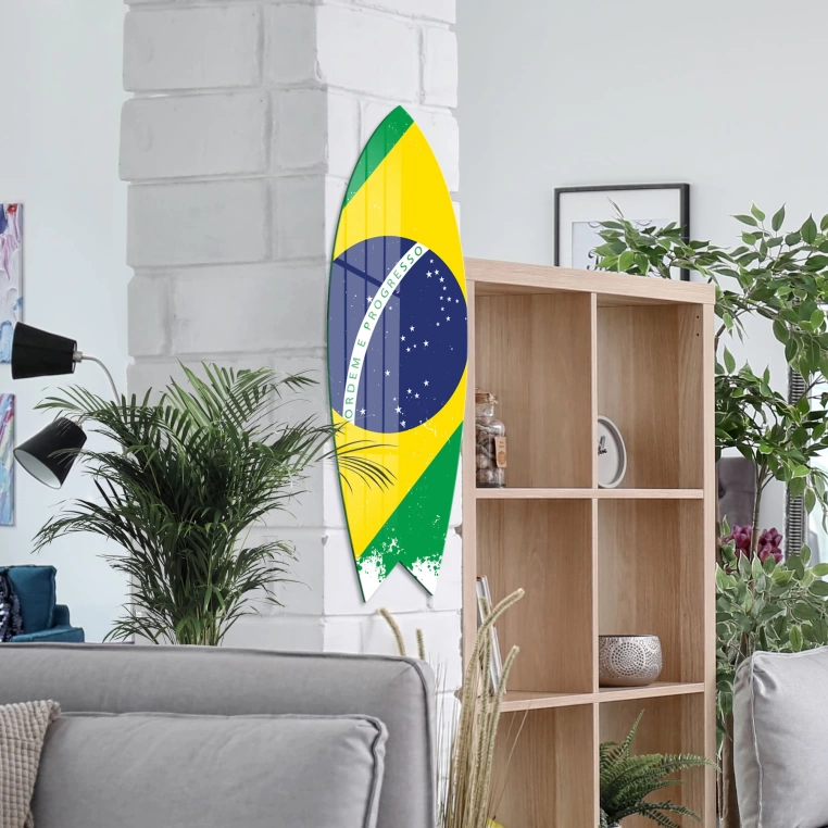 Vivantes Decorative Surfing Board in 4mm Tempered Glass-Brasilian Flag