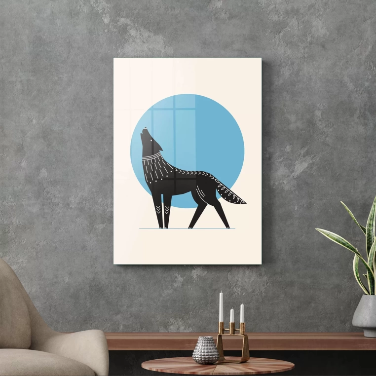 Vivantes Tempered Glass Wall Art - Black Wolf