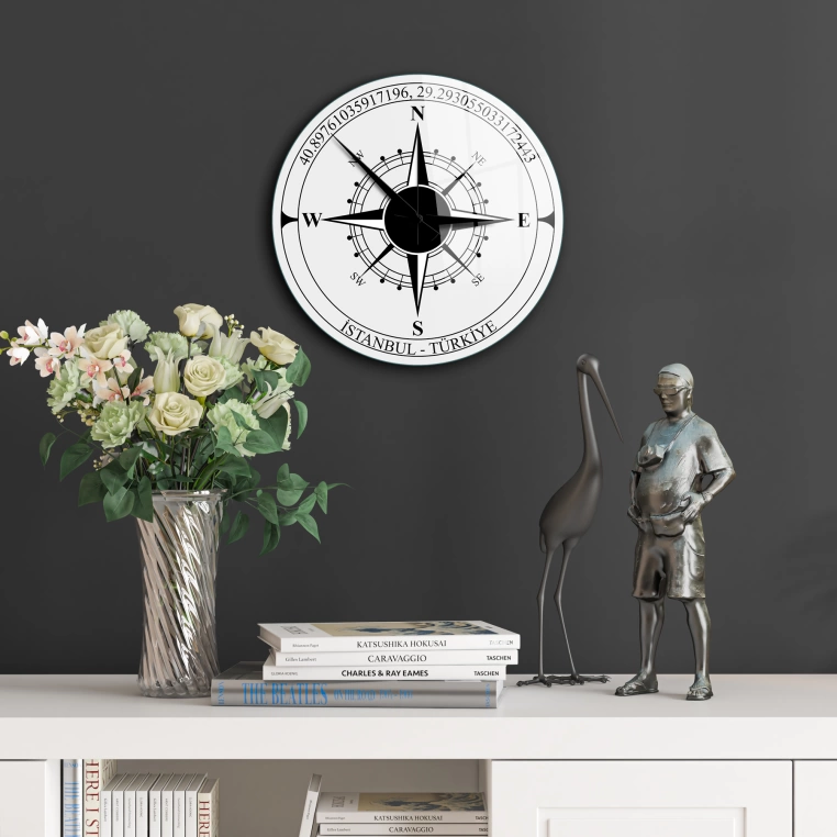 Vivantes Decorative Glass 12 inch Wall Clock Compass Istanbul