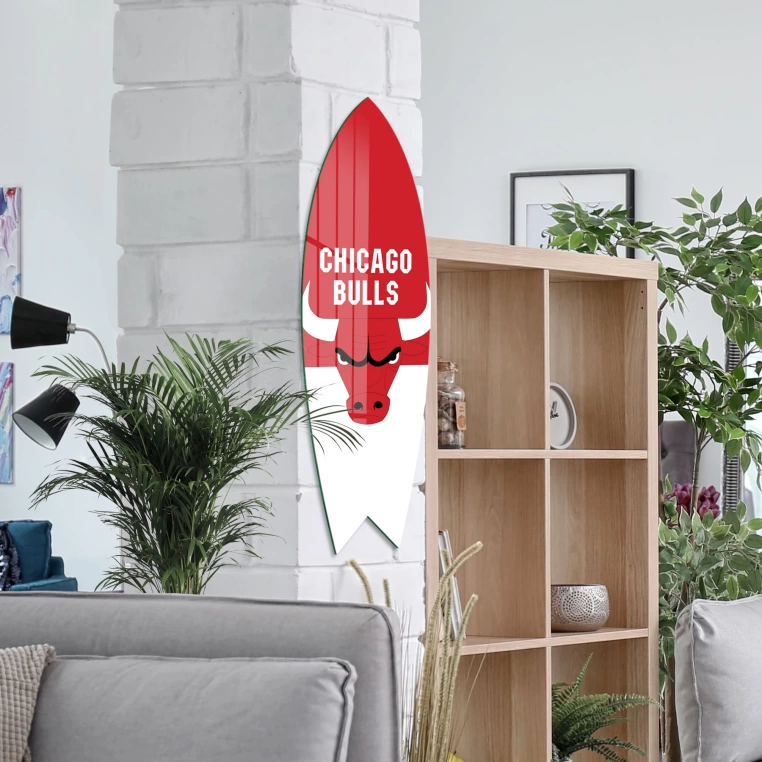 Vivantes Decorative Surfing Board in 4mm Tempered Glass-Chicago Bulls