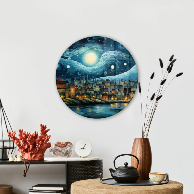 Vivantes Circle Glass Wall Art in 12" Diameter-Swedish Village