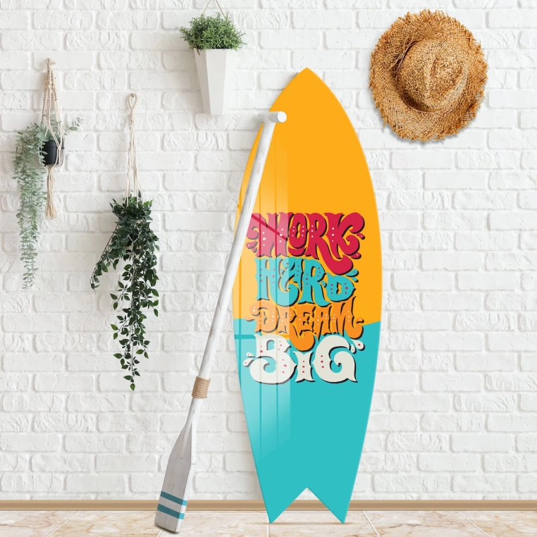 Vivantes Decorative Surfing Board in 4mm Tempered Glass-Work Hard