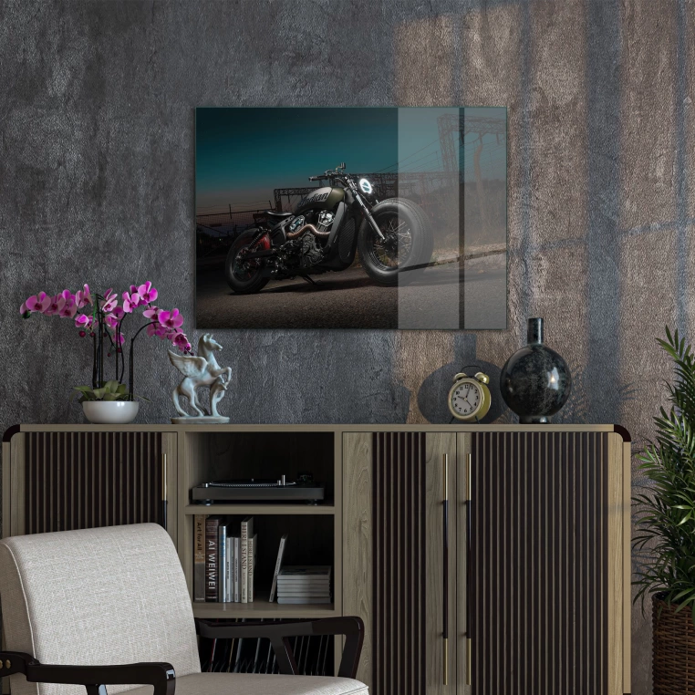 Vivantes Tempered Glass Wall Art - Retro motorbike