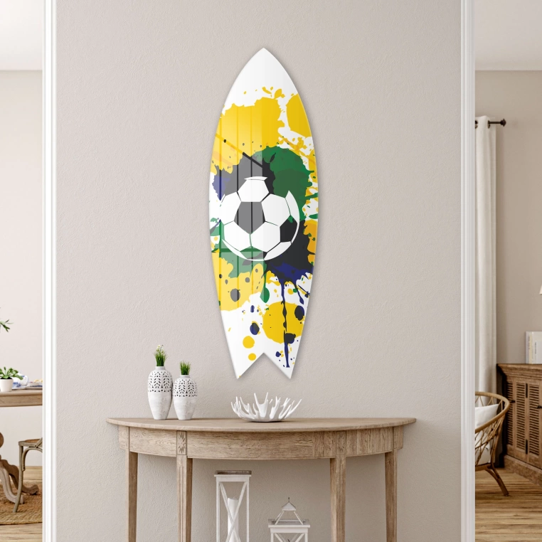 Vivantes Decorative Surfing Board in 4mm Tempered Glass-Brasilian Soccer Ball