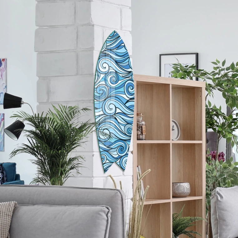 Vivantes Decorative Surfing Board in 4mm Tempered Glass-Vintage Waves