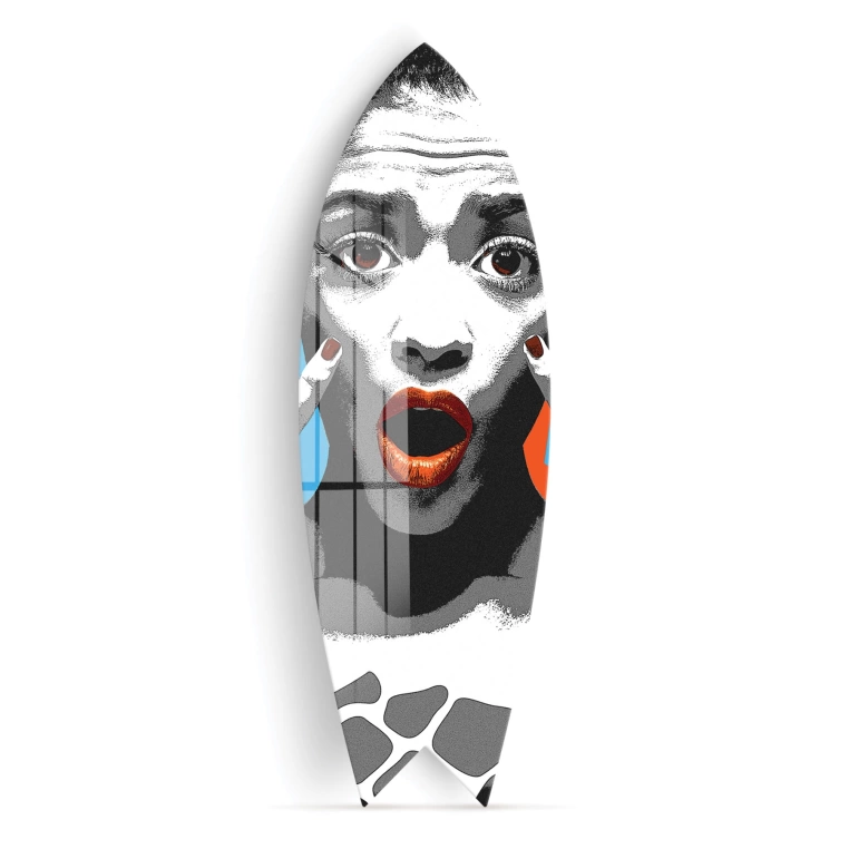 Vivantes Decorative Surfing Board in 4mm Tempered Glass-Red Lips