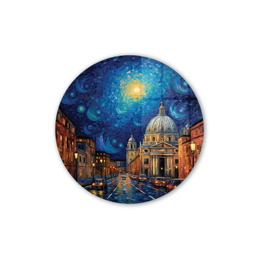 Vivantes Circle Glass Wall Art in 12" Diameter-Night in Rome 2