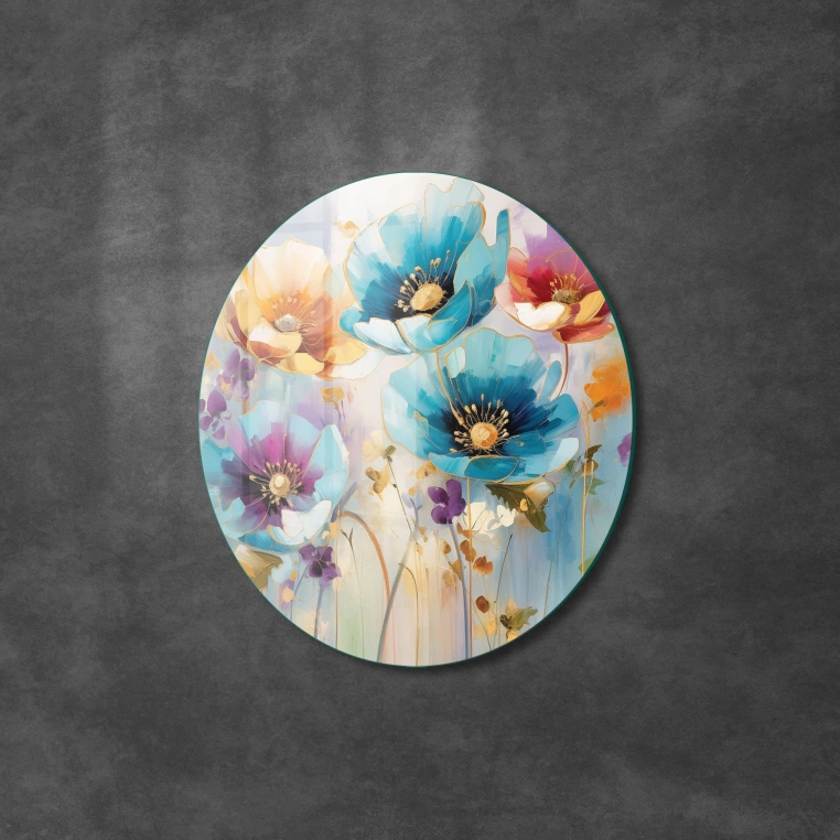 Vivantes Circle Glass Wall Art in 12" Diameter-Tulip Garden