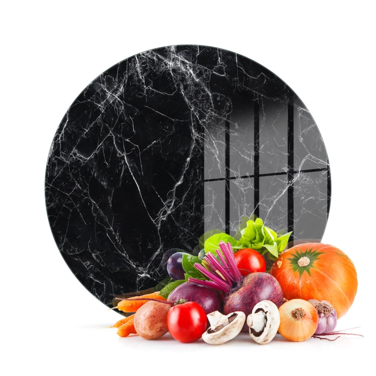 Tempered 12 inch Round Glass Cutting Board - Black Deep Granite