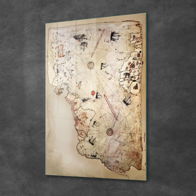 Vivantes Tempered Glass Wall Art - First World Map of Piri Reis