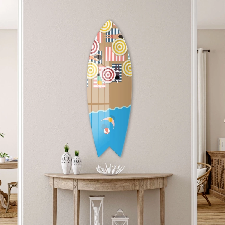 Vivantes Decorative Surfing Board in 4mm Tempered Glass-Beach