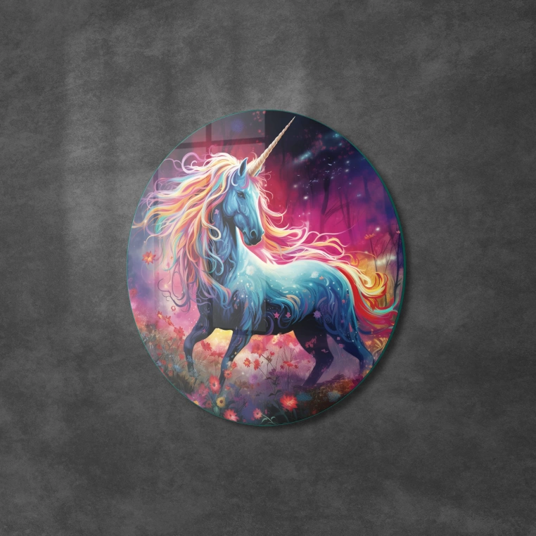 Vivantes Circle Glass Wall Art in 12" Diameter-Wild Unicorn