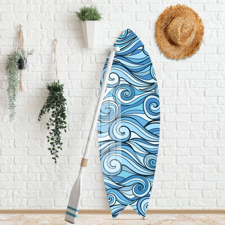 Vivantes Decorative Surfing Board in 4mm Tempered Glass-Vintage Waves