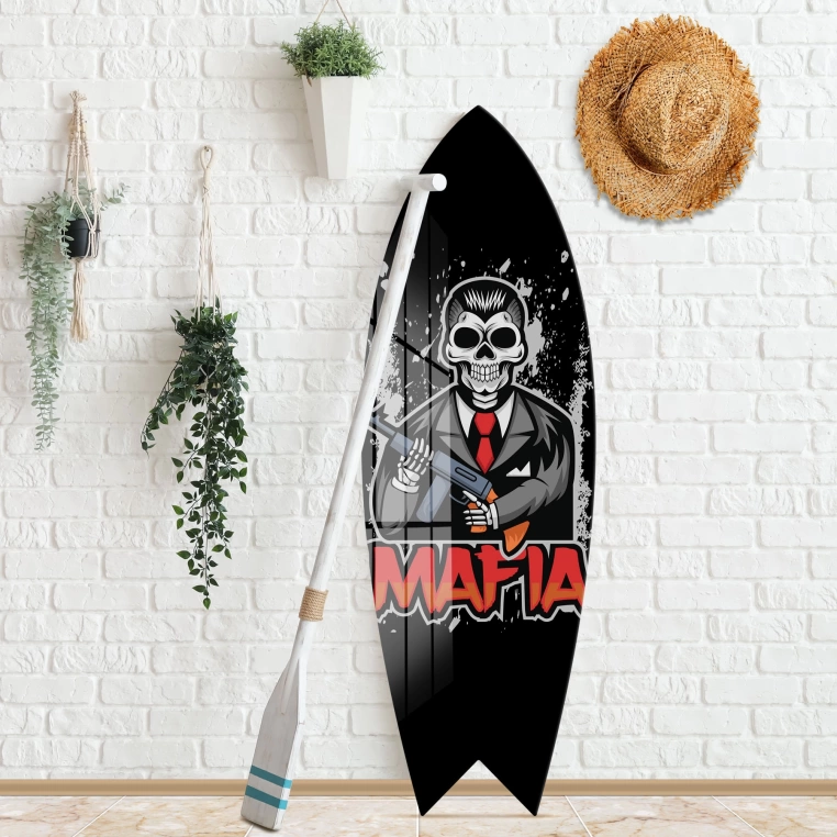 Vivantes Decorative Surfing Board in 4mm Tempered Glass-Skull Mafia