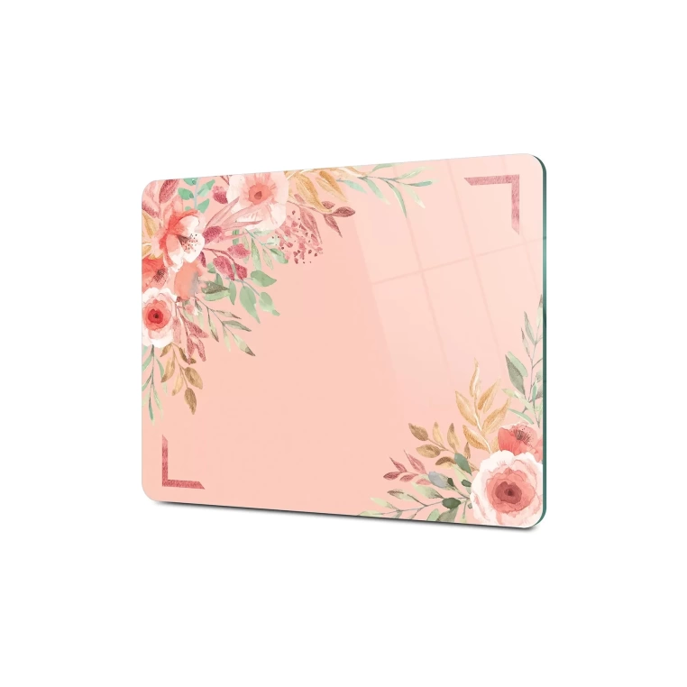 Tempered Glass Cutting Board - Pastel Pink Flowers