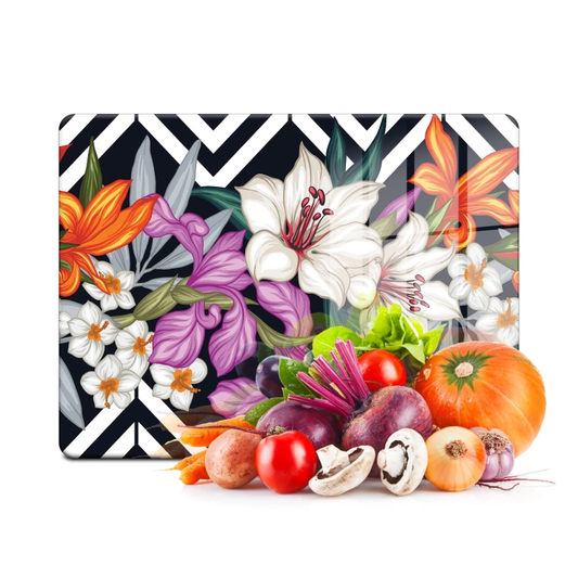 Tempered Glass Cutting Board - Mixed Liliums