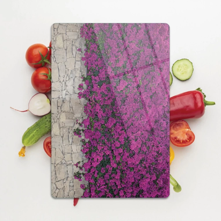 Tempered Glass Cutting Board - Purple Flowers