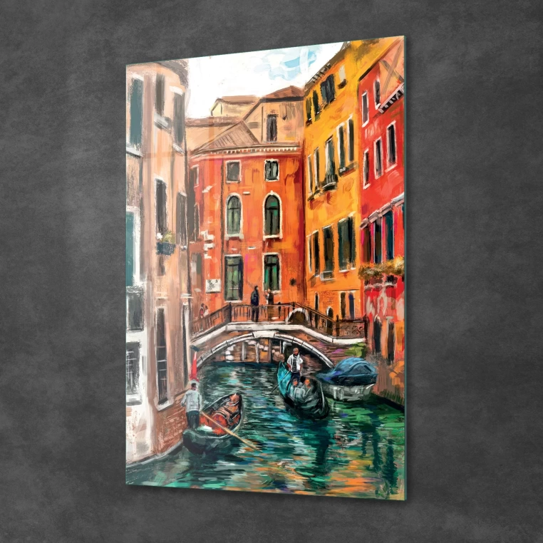 Vivantes Tempered Glass Wall Art - Venice Gondolas