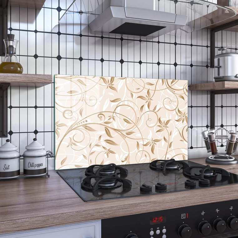 Vivantes Stove Back Tempered Glass Protector- Beige Vines