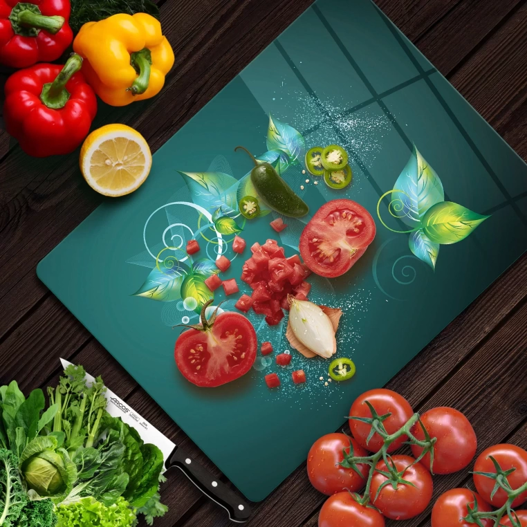 Tempered Glass Cutting Board - Turquoise Bubbles