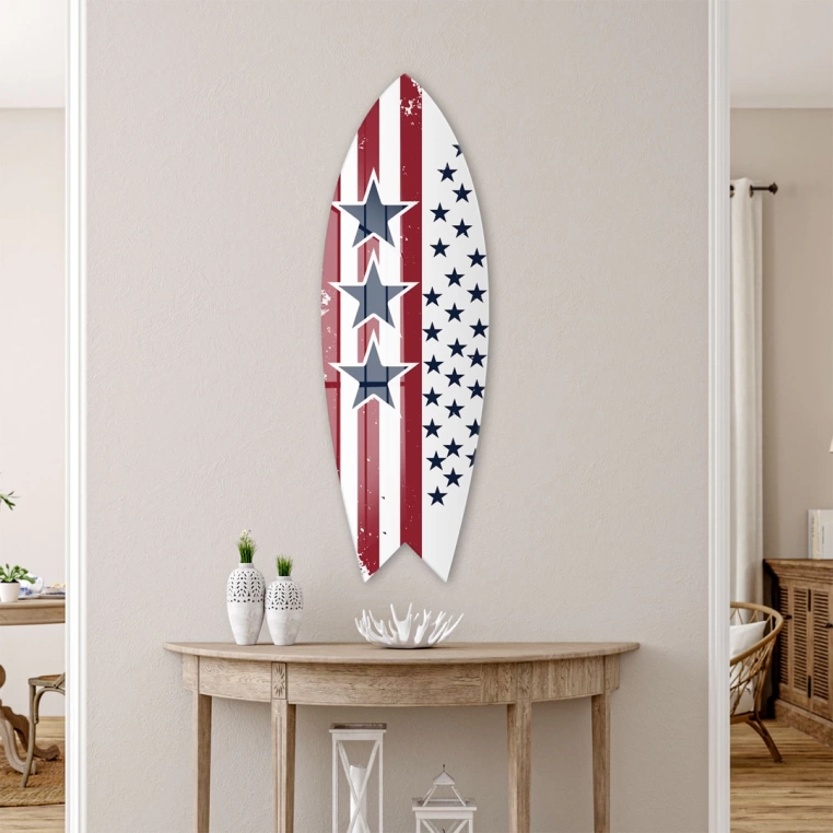 Vivantes Decorative Surfing Board in 4mm Tempered Glass-American Flag