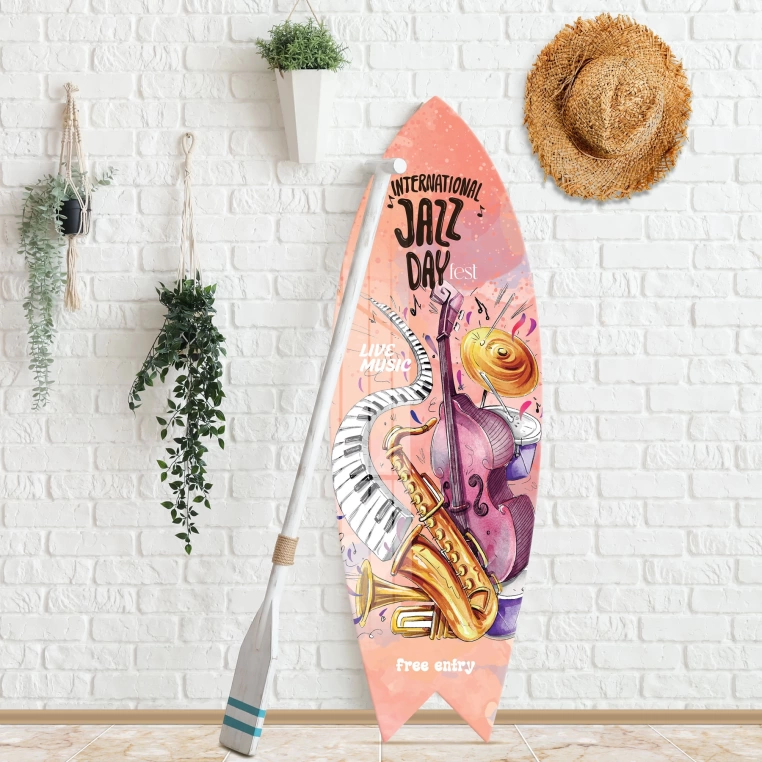 Vivantes Decorative Surfing Board in 4mm Tempered Glass-Jazz Day