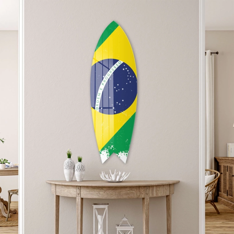 Vivantes Decorative Surfing Board in 4mm Tempered Glass-Brasilian Flag