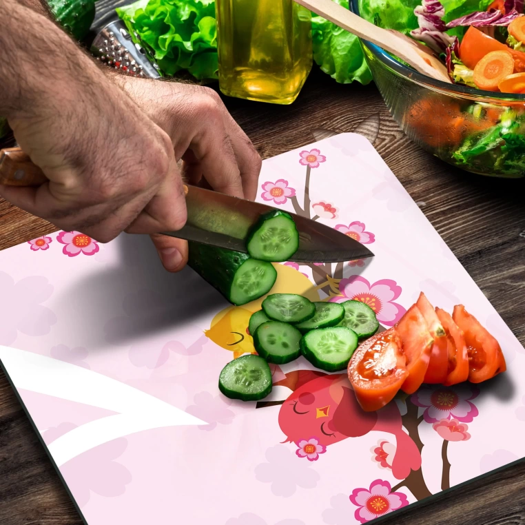 Tempered Glass Square Cutting Board - Kissing Birds