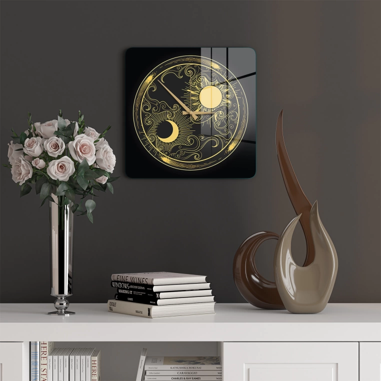 Vivantes Decorative Glass 12 inch Wall Clock Day and Golden Night