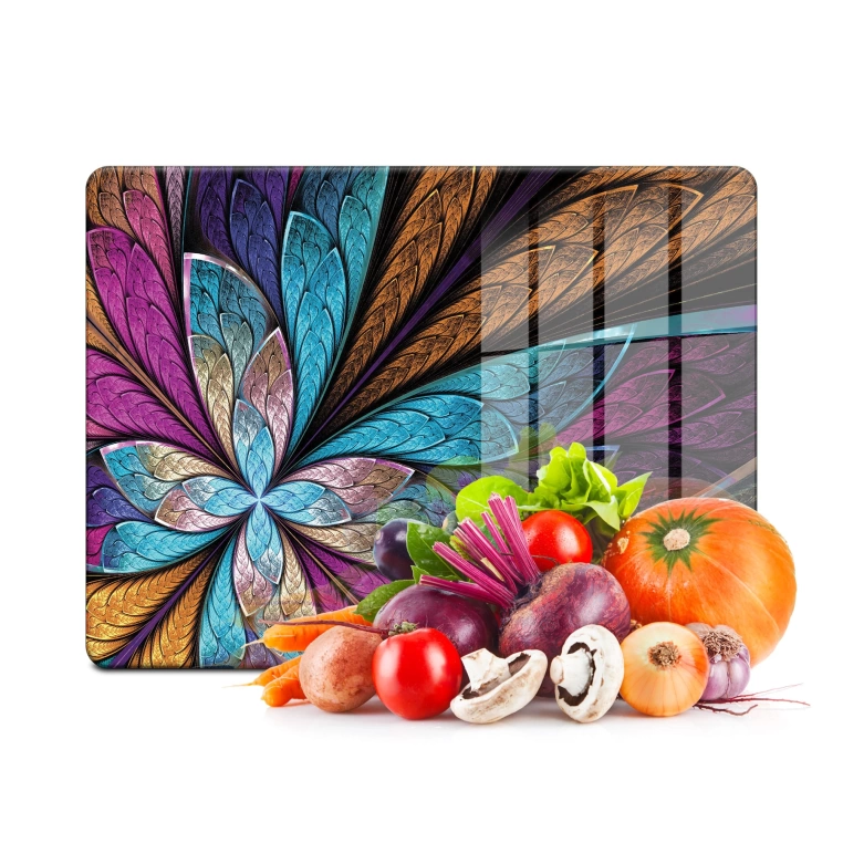 Tempered Glass Cutting Board - Metal Leaves