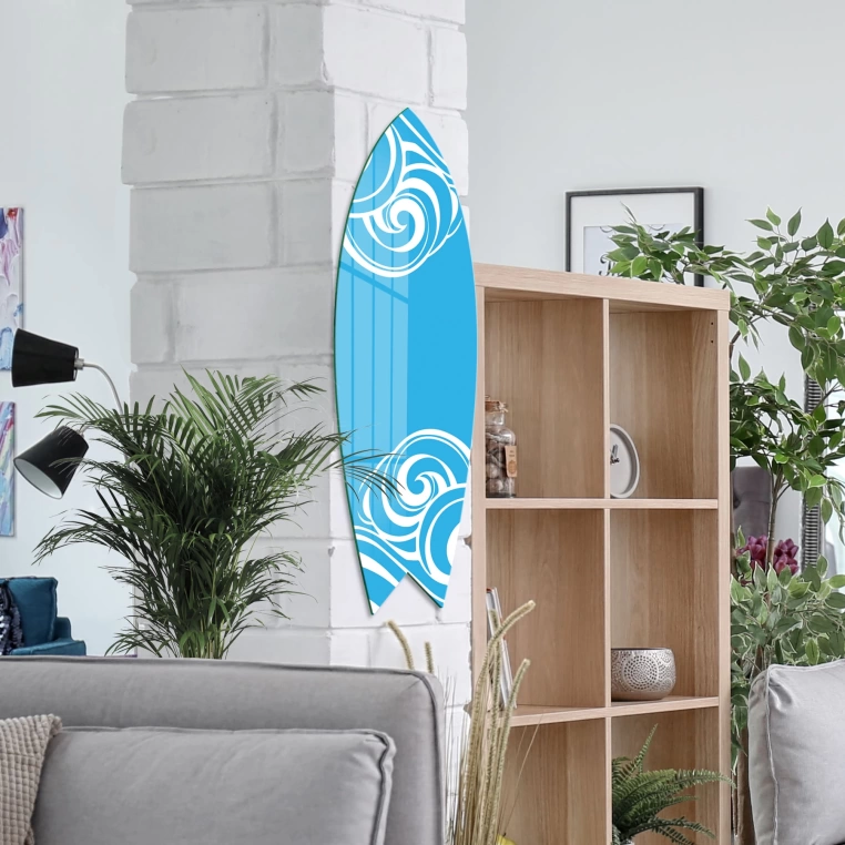 Vivantes Decorative Surfing Board in 4mm Tempered Glass-Light Waves