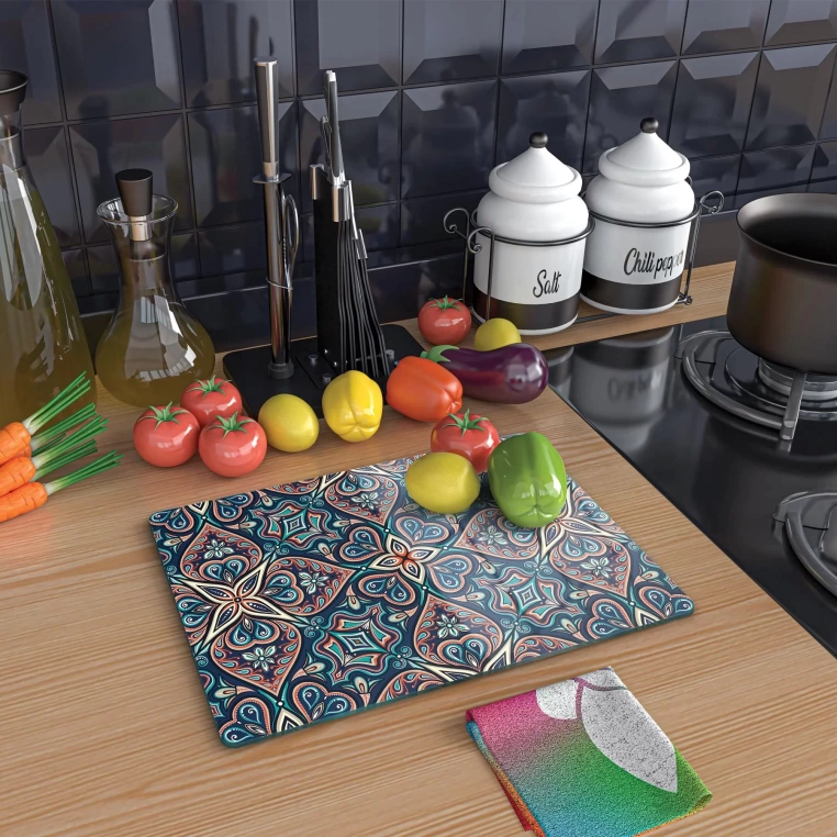 Tempered Glass Cutting Board - Indian Tile