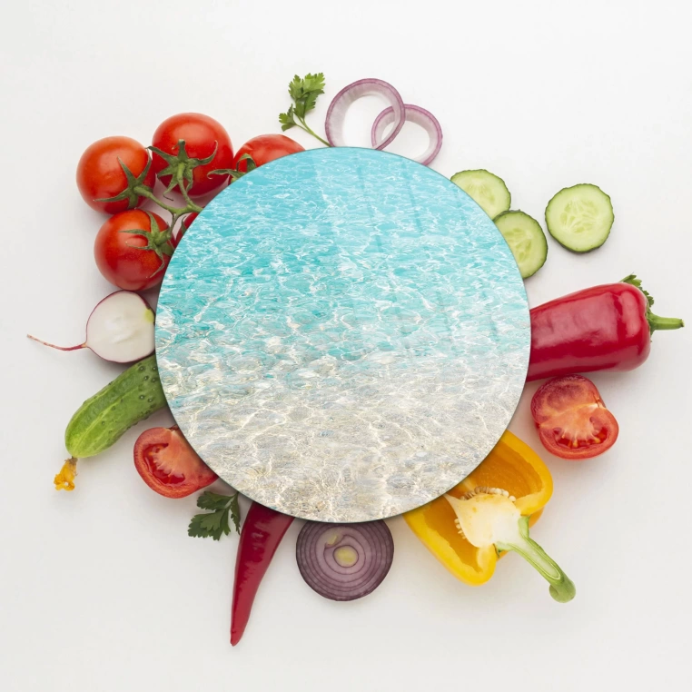 Tempered 12 inch Round Glass Cutting Board - Maui Sea