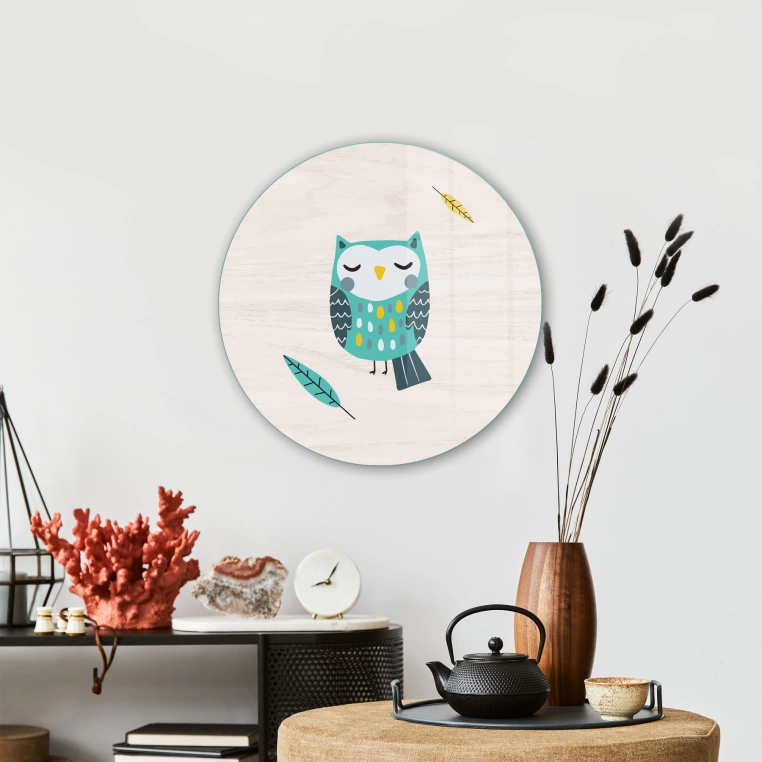 Vivantes Circle Glass Wall Art in 12" Diameter-Owl