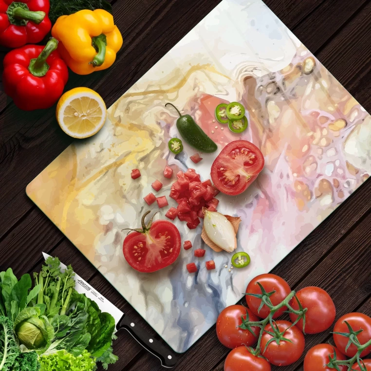 Tempered Glass Cutting Board - Colorful Marble